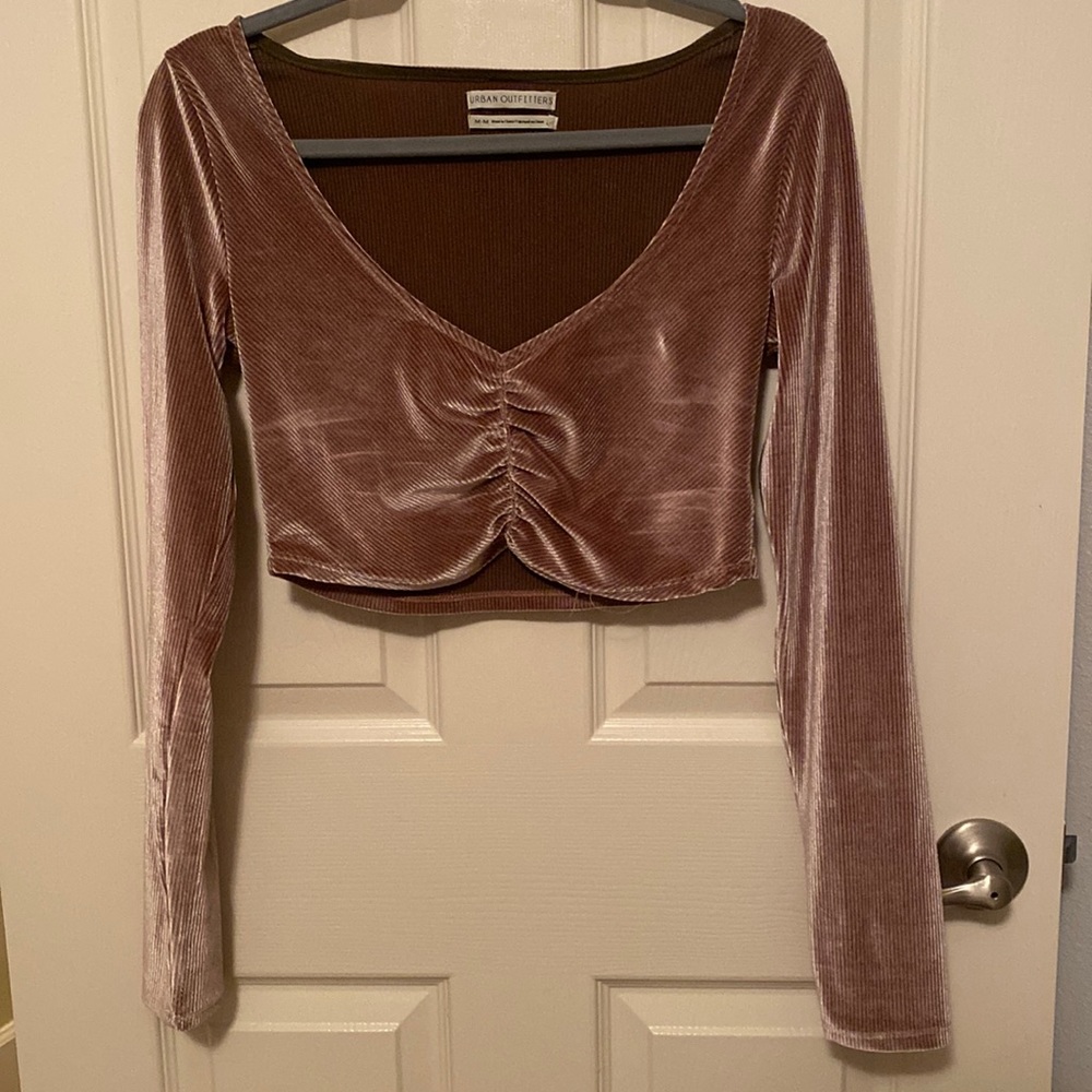 Urban Outfitters Velvet Gold Long Sleeve Crop Top